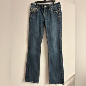 L. A. Idol USA Women’s Boot Cut Low Rise Denim Jeans,  7, W 30/L 34, Rhinestones